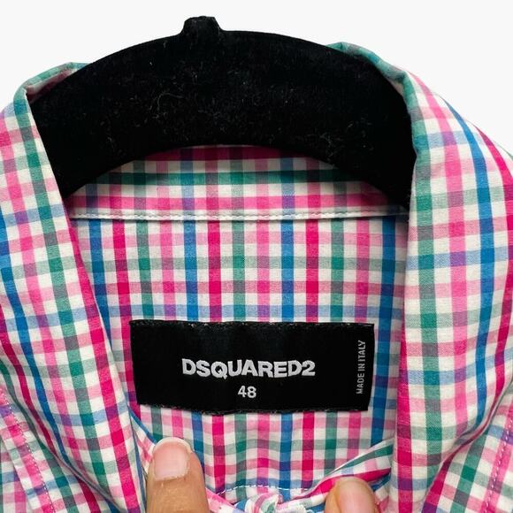 Dsquared2 Button Up Shirt Cotton Plaid Pink Blue Green Men’s Size 48 - Picture 3 of 9
